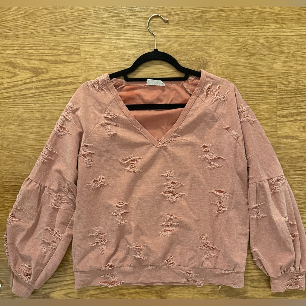 Sage long sleeve peach distressed blouse. Size S